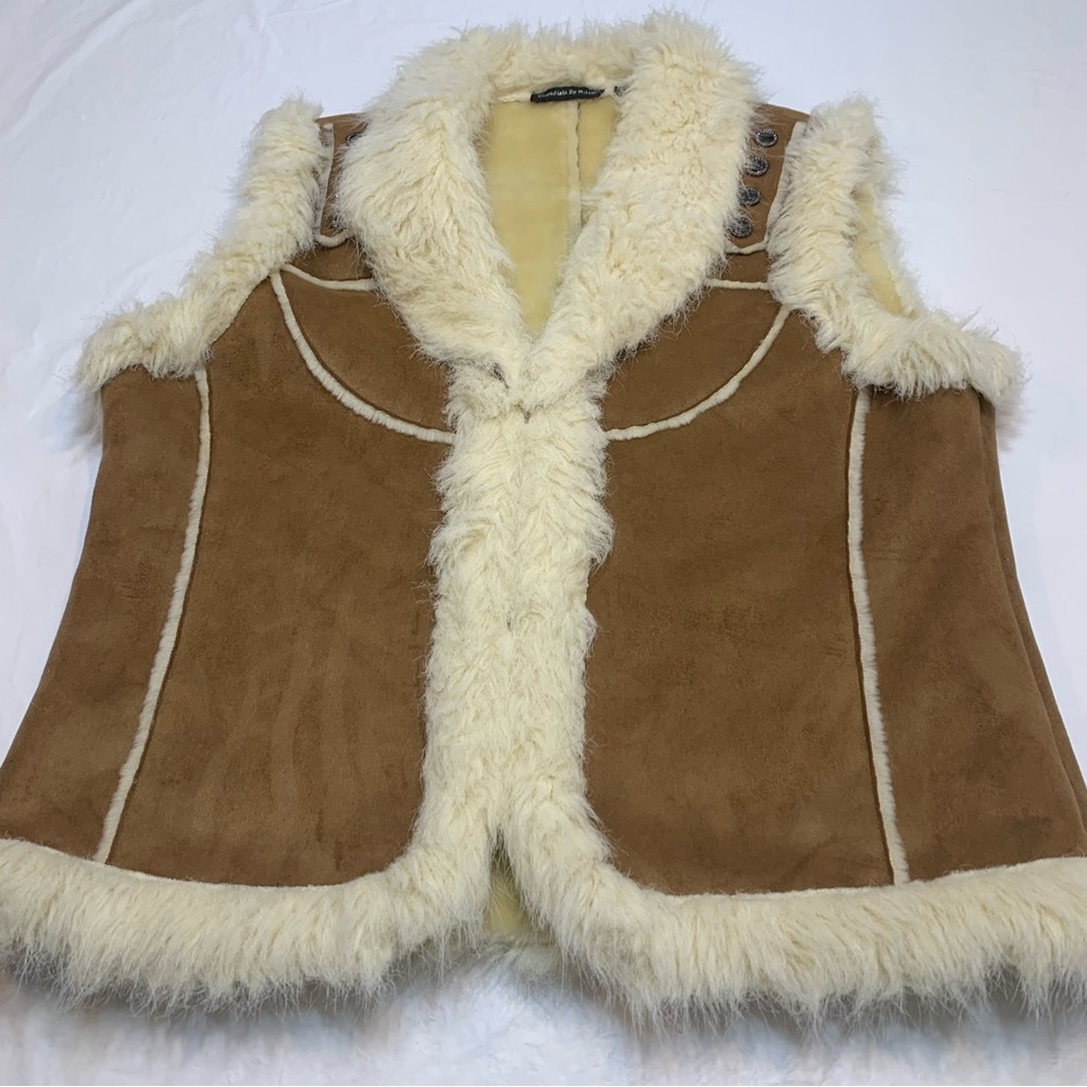Vintage Essentials By Milano Faux Fur Faux Suede Sleeveless Vest Women’s Large